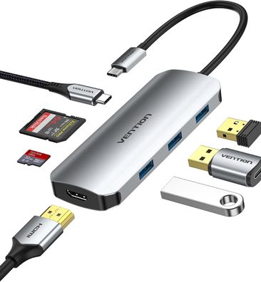 USB-C-Hub, Multiport-Adapter, Dock, 7-in-1 100W