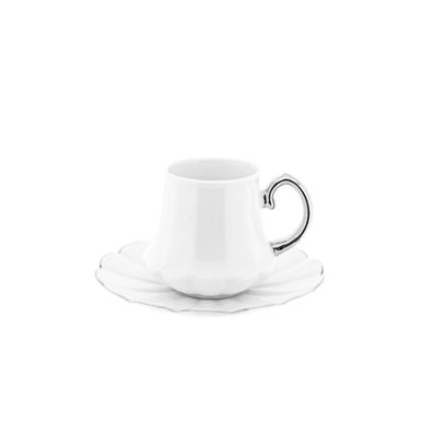 Elegantes 12-teiliges Mokkatassen-Set aus Porzellan - Weiß & Silber, 100 ml