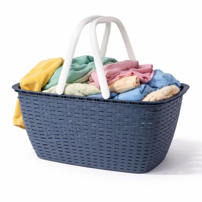 Wäschekorb Einkaufskorb tragbar Wäschebox Wäschebehälter Henkel 35 Liter Blau