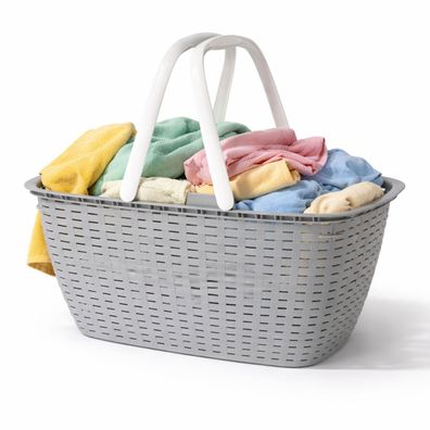 Wäschekorb Einkaufskorb tragbar Wäschebox Wäschebehälter Henkel 35 Liter Grau