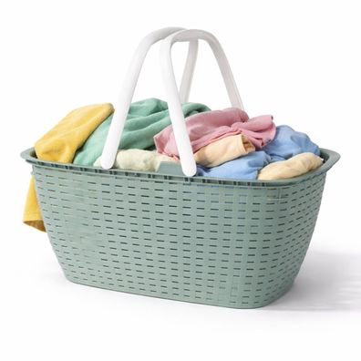 Wäschekorb Einkaufskorb tragbar Wäschebox Wäschebehälter Henkel 35 Liter Grün