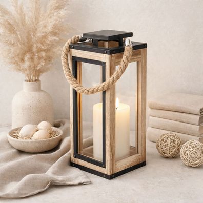 Elegante Laterne aus Holz mit Metalldach Deko-Laternen 32?cm hoch