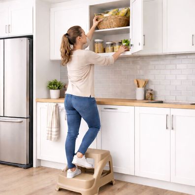 2stufiger Stufentritt Trittstufe Tritthocker rutschfest Kunststoff Beige H28cm