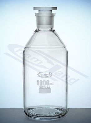 Flasche mit BORO 3.3 01000 WS 29/32 SiO2>80,5% Glasco-Stopfen PP