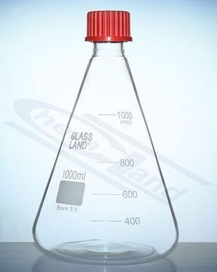 Glas-Erlenmeyerkolben mit rotem Einsatz 0100ml GL25