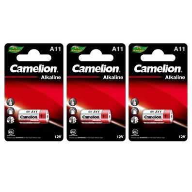 3x Camelion Batterie 6 Volt A11 LR11A 6V 38mAh ø10,3x16,0mm MN11 11A LR11A