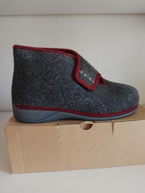 Schawos Damen Hausschuhe Schurwolle mollig warm 7060-24V Bordo/Grau Gr 37 und 40
