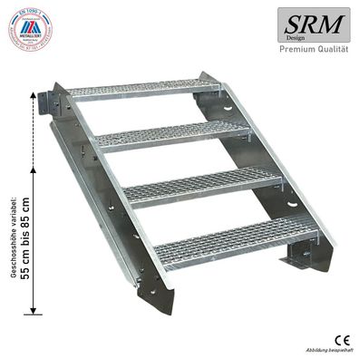 4 Stufen Stahltreppe Breite 60 - 160 cm Geschosshöhe 55 - 85 cm ohne Geländer
