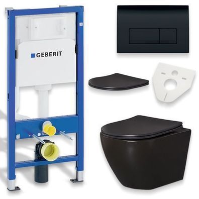 Geberit Duofix Vorwandelement Wand WC Set Schwarz Delos Spülrandlos Betätigungsplatte