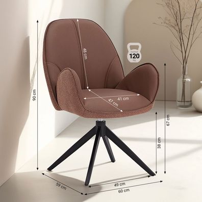 Esstisch mit 4 Stühlen Set Essgruppe Polsterstühle Drehbar Bouclé Leder