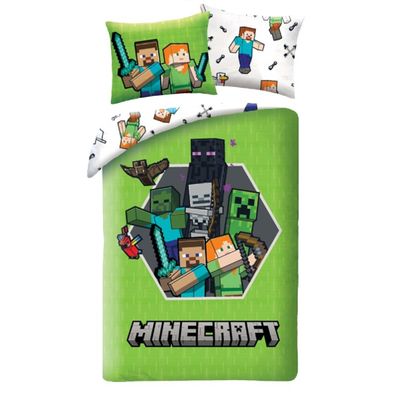 Minecraft Bettwäsche Set aus Mikrofaser Bettdeckenbezug 140 × 200 cm mit 70 × 90
