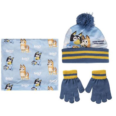 Bluey Kinder 3 Teilig Mütze & Schal & Handschuhe- Set