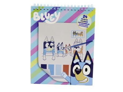 Bluey Aquarell Malbuch Set 24 Vorlagen 6 Wasserfarben und Pinsel Ausmalbuch Kinder