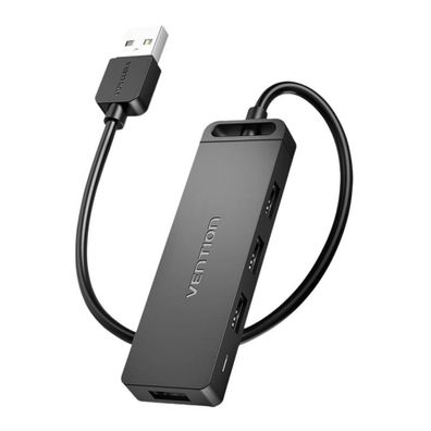5 in 1 USB 2.0 Hub mit 4 Ports und USB-A Kabel Vention in Schwarz 480 Mbit/s