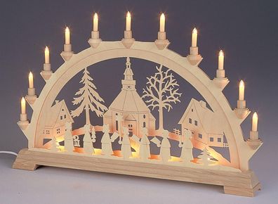 Fensterdekoration Schwibbogen Seiffener Kirche mit Kurrende BxTxH= 65x6,5x43cm