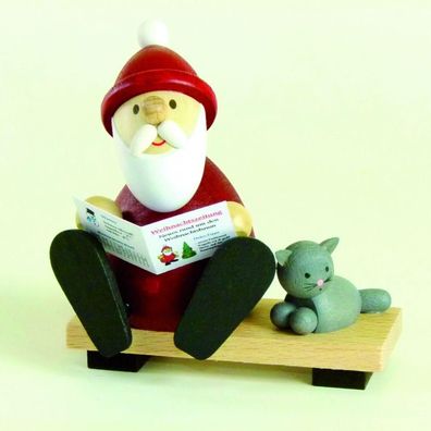 Holzfigur Weihnachtsmann mit Zeitung auf Bank HxB 9x8,5cm NEU Seiffen Erzgebirge