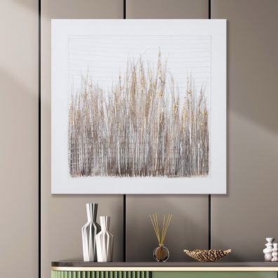 Gilde Bild, quadratisch, "Cespuglio", Gräsermotiv, Leinwand, weiß, VE 1, L. 3 cm,