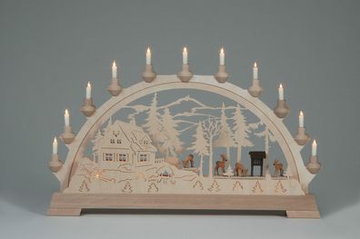 Fensterdekoration Schwibbogen Rehe mit Figuren BxTxH= 65x6,5x43cm NEU Lichter