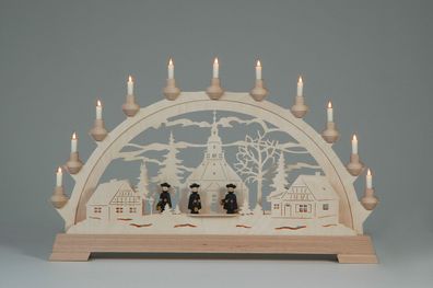 Fensterdekoration Schwibbogen Seiffener Kirche mit Kurrendefiguren BxTxH= 65x6,5