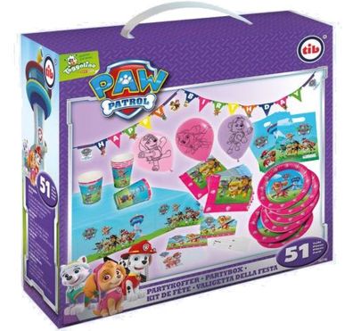 Paw Patrol Party Koffer 51-teillig für 6 Personen Kindergeburtstag Geschirr Deko