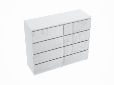 Kommode mit 8 Schubladen Sideboard Anrichte Highboard 120 cm weiß hochglanz