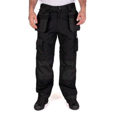 Lee Cooper Herren Arbeitshose Cargohose mit Holstertaschen Schwarz 32W