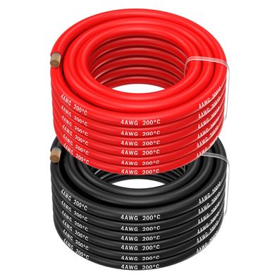 4 AWG Silikon Batteriekabel 21,2mmÂ² verzinnt 2x5m Rot Schwarz 600V
