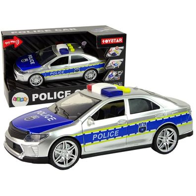 Leantoys Polizeiauto 1:14 Friction Drive Sounds Licht Silber