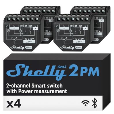 Shelly 2PM Gen3 WLAN Smart Relais 2 Kanäle 16A Stromzähler 4 Stéck