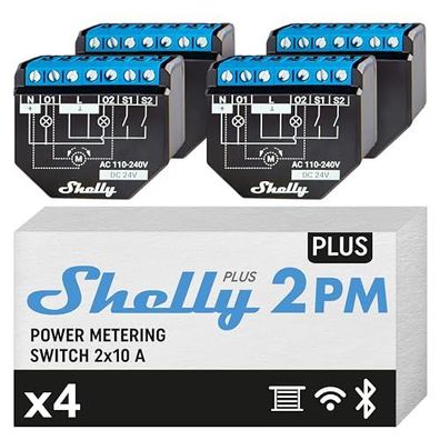 Shelly Plus 2PM WLAN Smart Relais 2 Kanäle mit Leistungsmessung 4er Pack