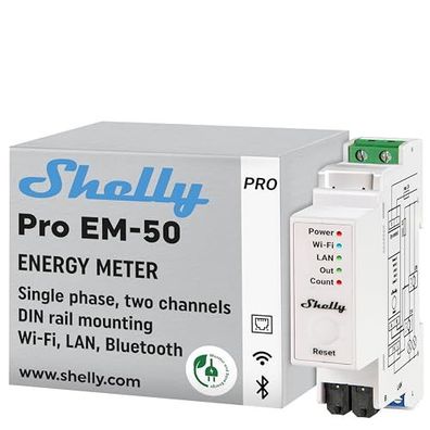 Shelly Pro EM 50A Smart Energiezähler WLAN LAN 2 Kanäle DIN-Schiene