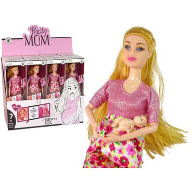 Leantoys Schwangere Babypuppe Rosa Kleid Blumen