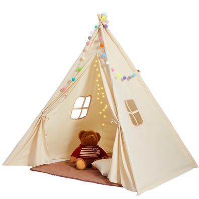 VEVOR Spielzelt Kinder Tipi-Zelt 1-5 Jahre mit Matte und Pléschbällen Beige
