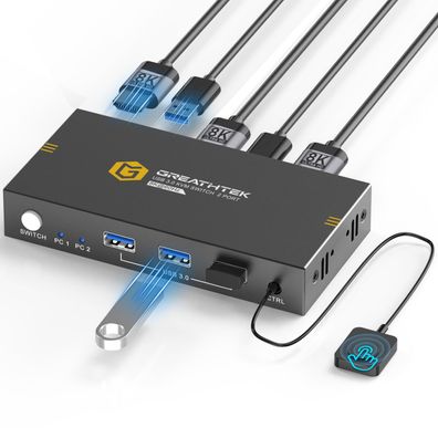 8K 60Hz HDMI KVM Switch 2 PC 1 Monitor USB 3.0 mit Controller