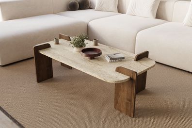 Couchtisch Skye Decor Leapiri Travertine / Walnut 120x35x60 cm