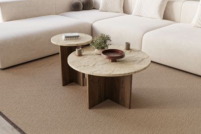Couchtisch-Set Skye Decor Private Travertine / Walnut 70x40x70 cm