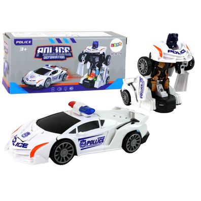 Lean Toys Roboterauto Polizei Weiß 2in1 Transformation