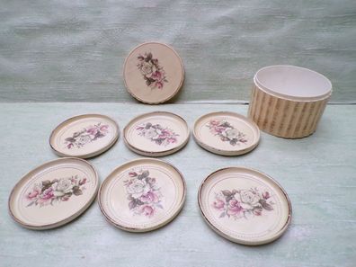 alte Untersetzer & Dose Blanche Porte Italien Italy Blumenmotiv zarte Blüten 9cm