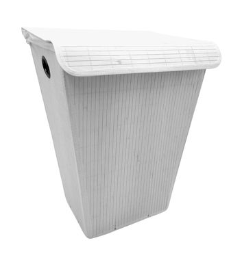 Wenko Wäschetruhe mit Sack + Deckel Weiß 55L Wäschekorb Bamboo 45x60x33cm Bambus