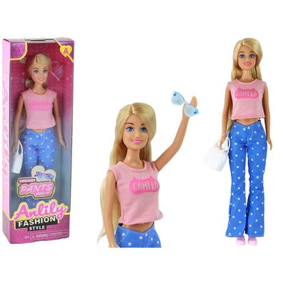 Leantoys Lalka Dla Dzieci Anlily D?ugie Blond W?osy Torebka Okulary Ró?owa Bluzka
