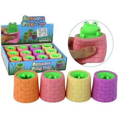 Lean Toys Anti-Stress-Spielzeug Grüner Frosch springt aus dem Fass