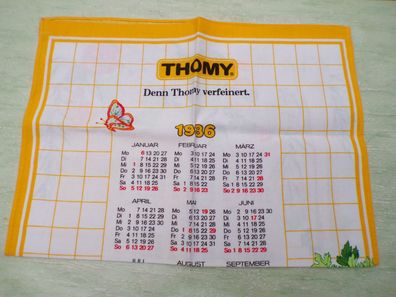 Kalender Geschirrtuch Thomy 1986 100% Baumwolle