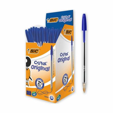 50 BIC Kugelschreiber Cristal transparent Schreibfarbe blau