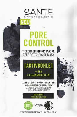 6x Sante Pore Control Tiefenreinigungsmaske mit Aktivkohle, BHA & Niacinamid