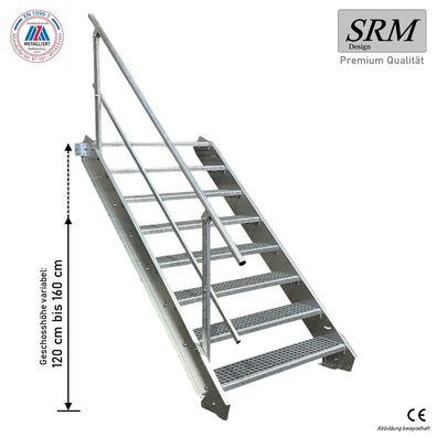 8 Stufen Stahltreppe Breite 60 - 160cm Geschosshöhe 120 - 160cm Geländer einseitig