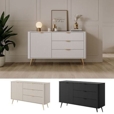 Kommode LANTO 138D3S- modernes Wohnmöbel mit offenen Fächern und 3 Schubladen