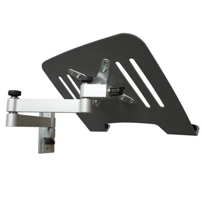 Silberne Wandhalterung mit schwarzer Ablageplatte für Laptop Tablet PC neigbar