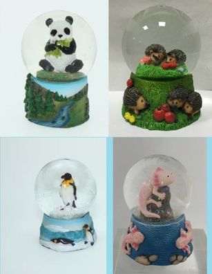 1 Glitzerkugel Panda Igel Pinguin Schneekugel Tier Tiere Schneekugeln