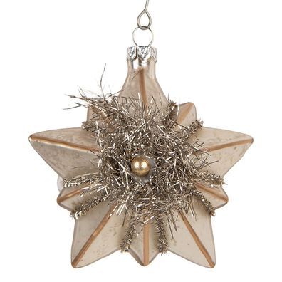 Clayre & Eef Weihnachtsanhänger Stern 10x8x9 cm Silberfarbig Glas (Gr. 10x8x9 cm)