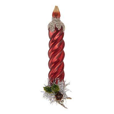 Clayre & Eef Weihnachtsanhänger Kerzenständer 3x3x16 cm Rot Glas (Gr. 3x3x16 cm)